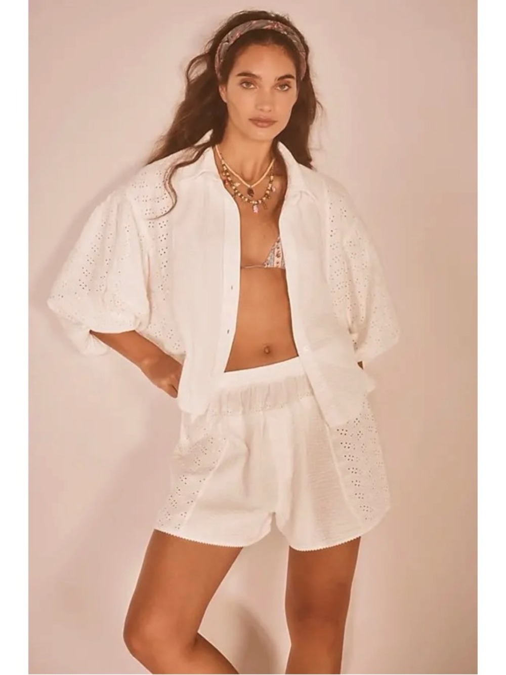 Free People Ethereal Eyelet Lace Gauze Cottage Full Bloom Shirt in White Medium - Picture 5 of 11